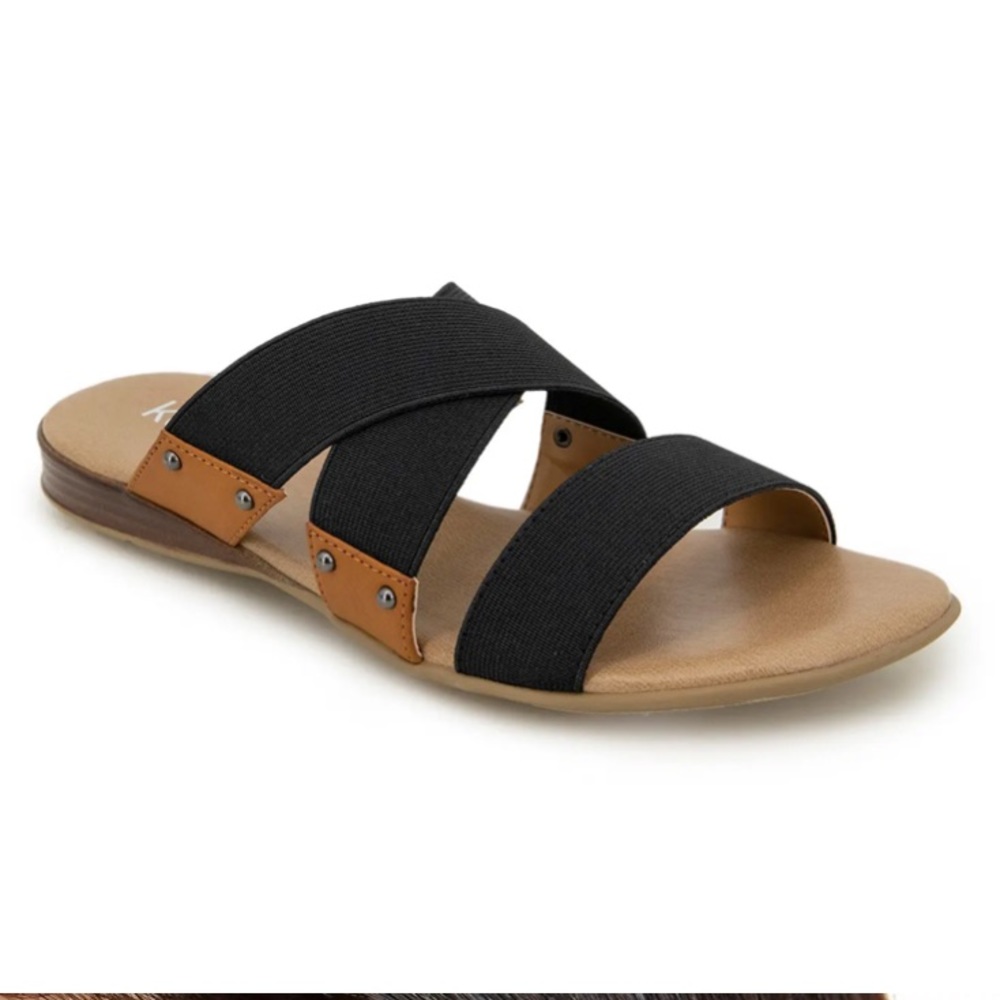 Kensie Bridger Slide Sandals in Black on Brown Size 9.5